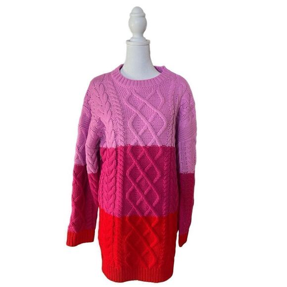 Hyacinth House Women's Multi-Color Colorblock Print Cable Knit Sweater Large NWT - Picture 1 of 6